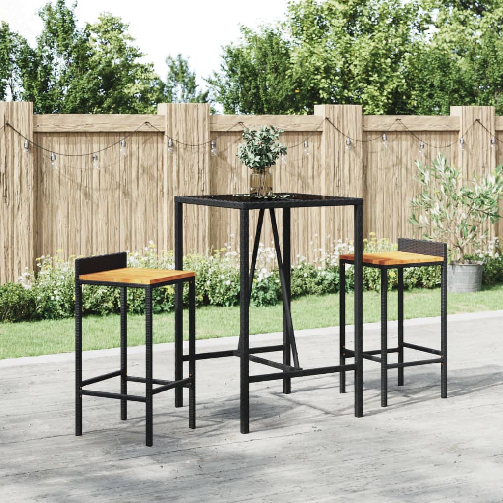 Bar Table with Glass Top Black 70x70x110 cm Poly Rattan - Charlotte Dunes