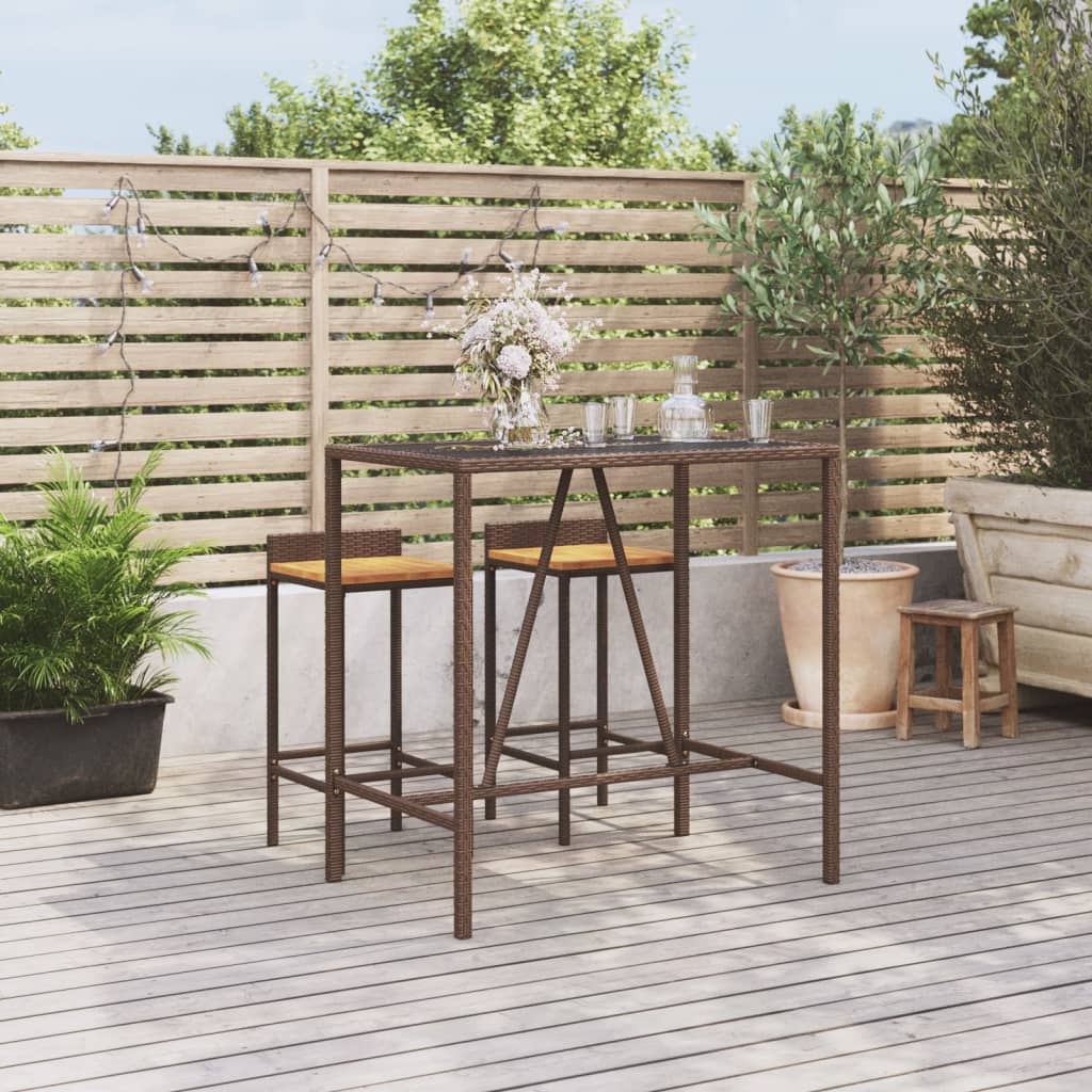 Bar Table with Glass Top Brown 110x70x110 cm Poly Rattan - Sid & Sam
