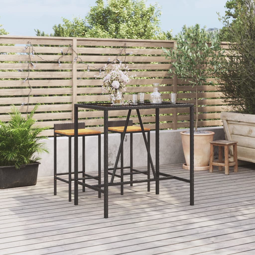 Bar Table with Glass Top Black 110x70x110 cm Poly Rattan - Sid & Sam
