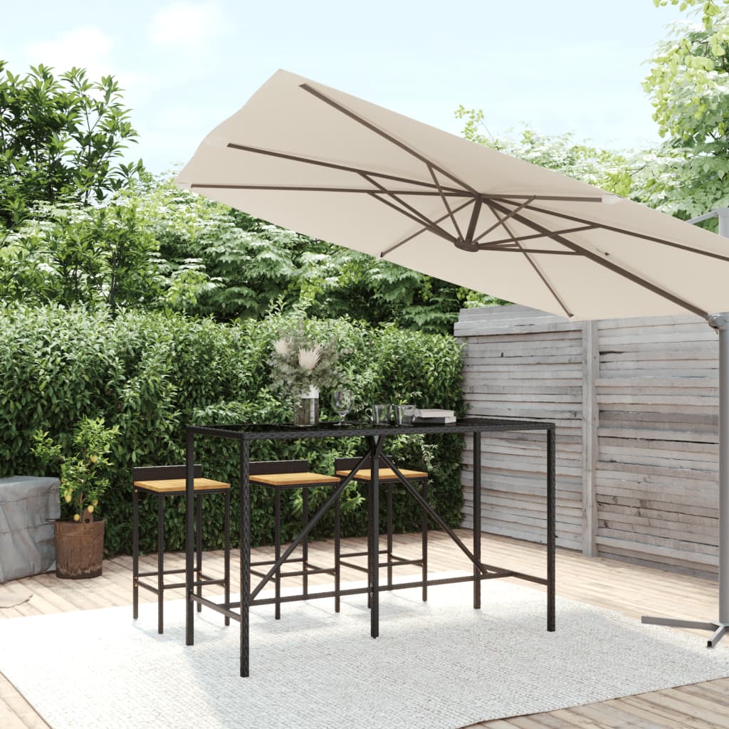 Bar Table with Glass Top Black 180x70x110 cm Poly Rattan - Style and Chic