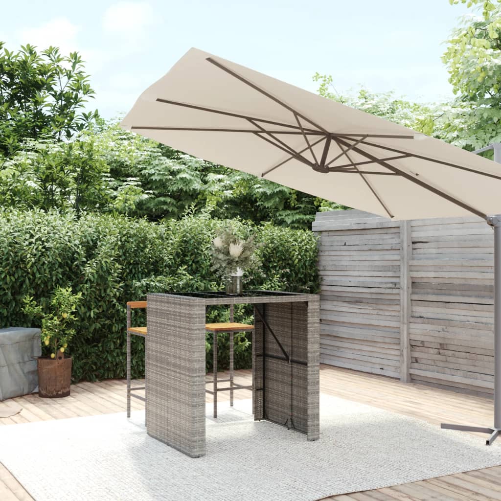 Bar Table with Glass Top Grey 105x80x110 cm Poly Rattan - Sid & Sam