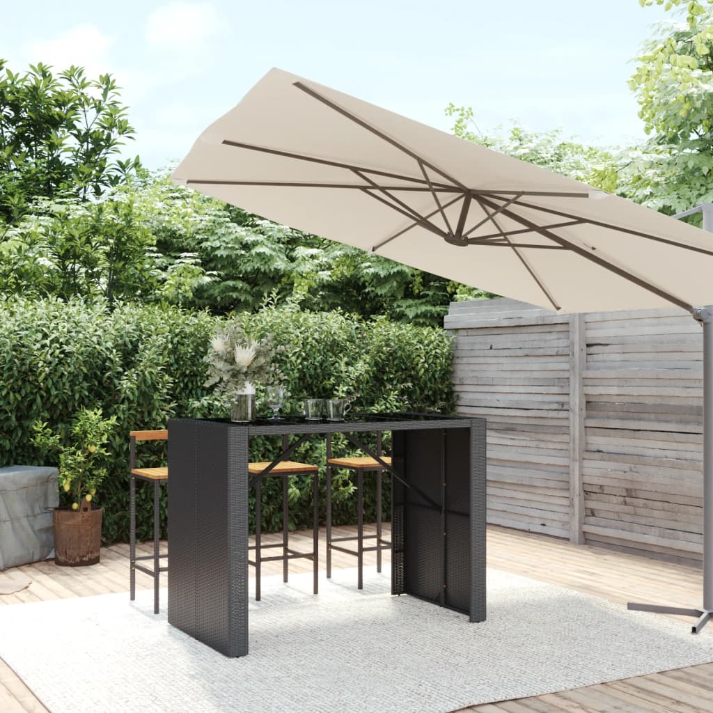 Bar Table with Glass Top Black 145x80x110 cm Poly Rattan - Sid & Sam
