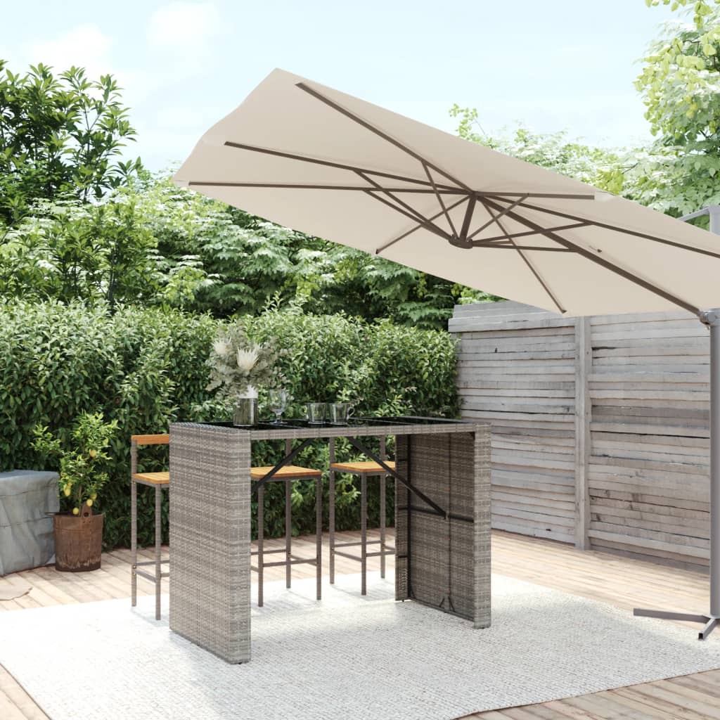 Bar Table with Glass Top Grey 145x80x110 cm Poly Rattan - Style and Chic