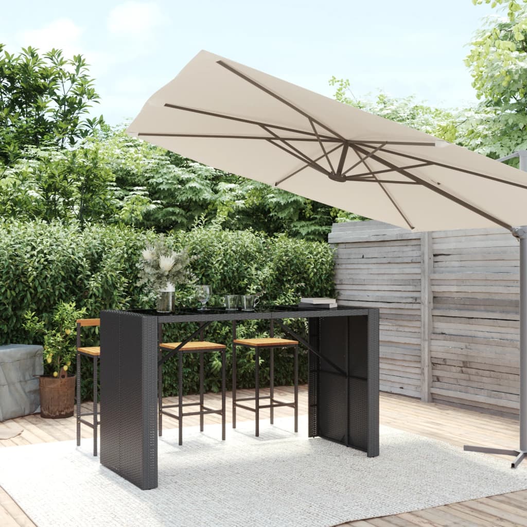 Bar Table with Glass Top Black 185x80x110 cm Poly Rattan - Millennium Furniture