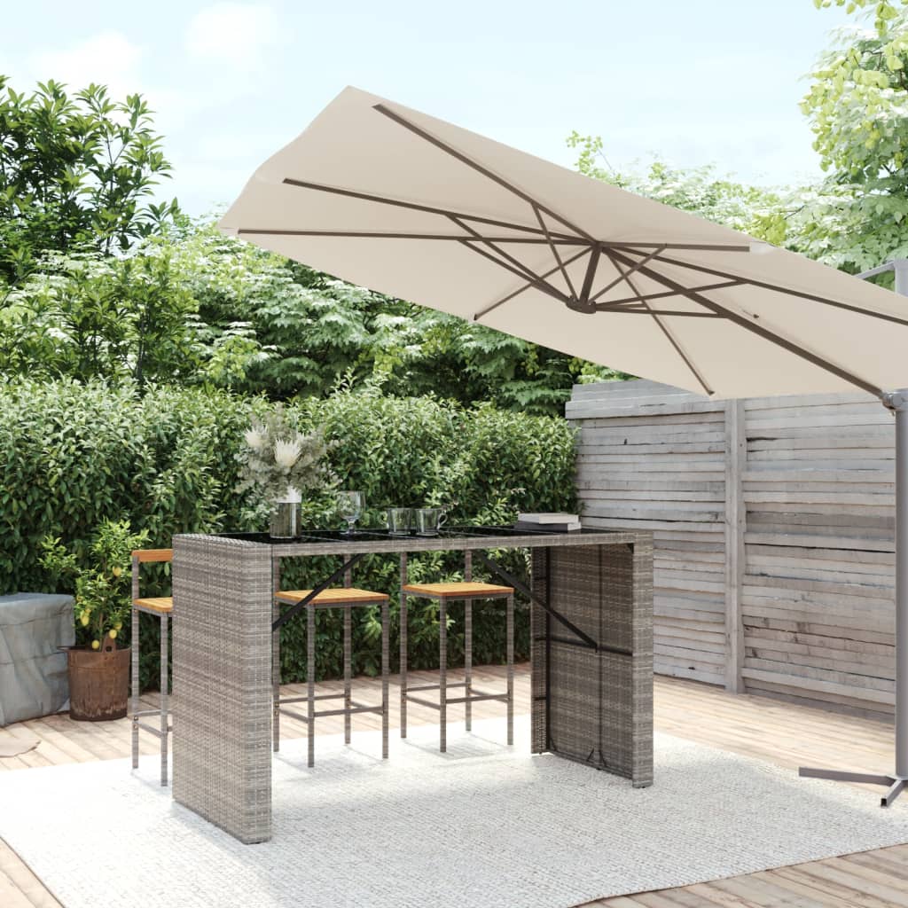 Bar Table with Glass Top Grey 185x80x110 cm Poly Rattan - Sid & Sam