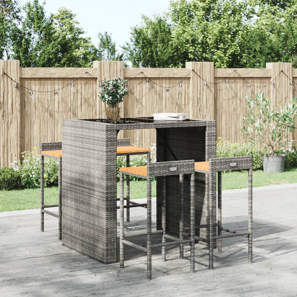 Bar Stools 4 pcs Grey Poly Rattan and Solid Wood Acacia - Sid & Sam