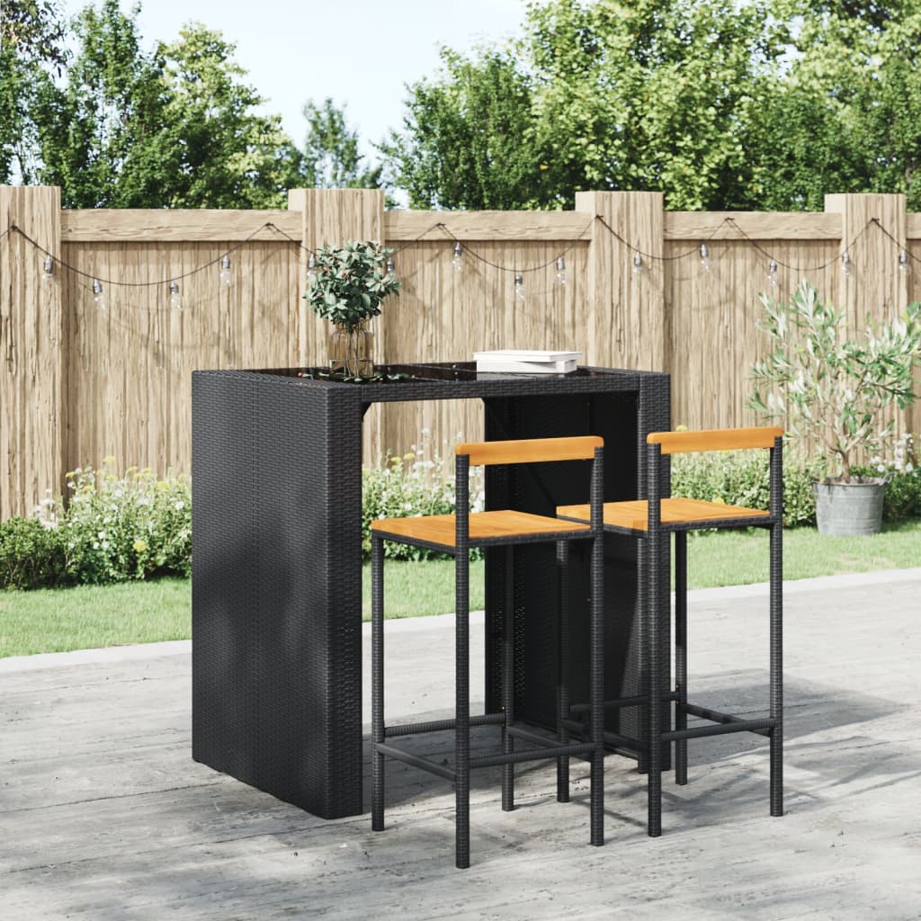 Bar Stools 2 pcs Black Poly Rattan and Solid Wood Acacia - The Home Maker