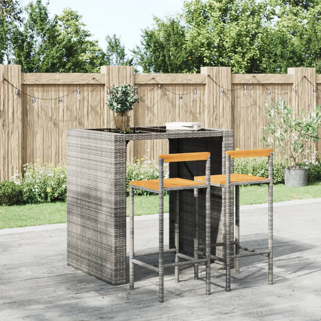 Bar Stools 2 pcs Grey Poly Rattan and Solid Wood Acacia - Unbeatable Bargains