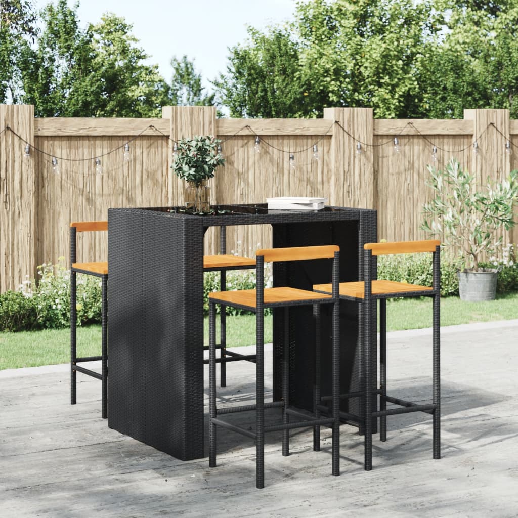 Bar Stools 4 pcs Black Poly Rattan and Solid Wood Acacia - Style and Chic