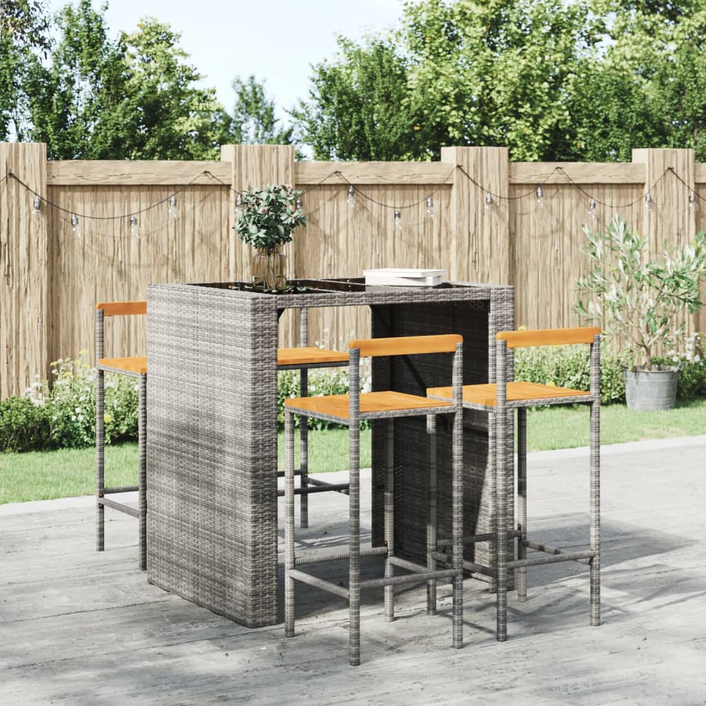 Bar Stools 4 pcs Grey Poly Rattan and Solid Wood Acacia - Millennium Furniture