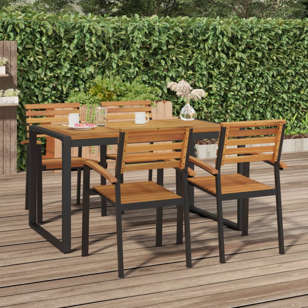 Stackable Garden Chairs 4 pcs Solid Wood Acacia and Metal - Unbeatable Bargains