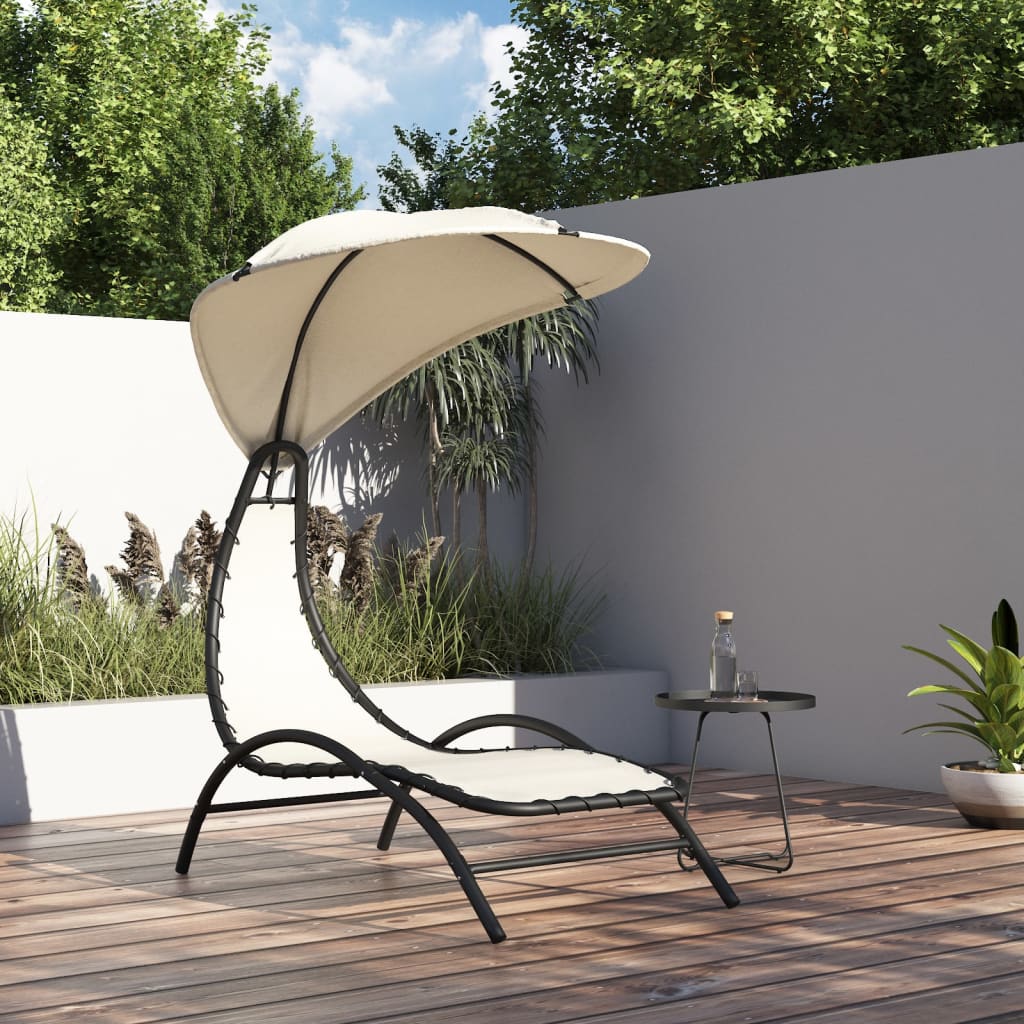 Sun Lounger with Canopy Cream 167x80x195 cm Fabric and Steel - Direct Imports