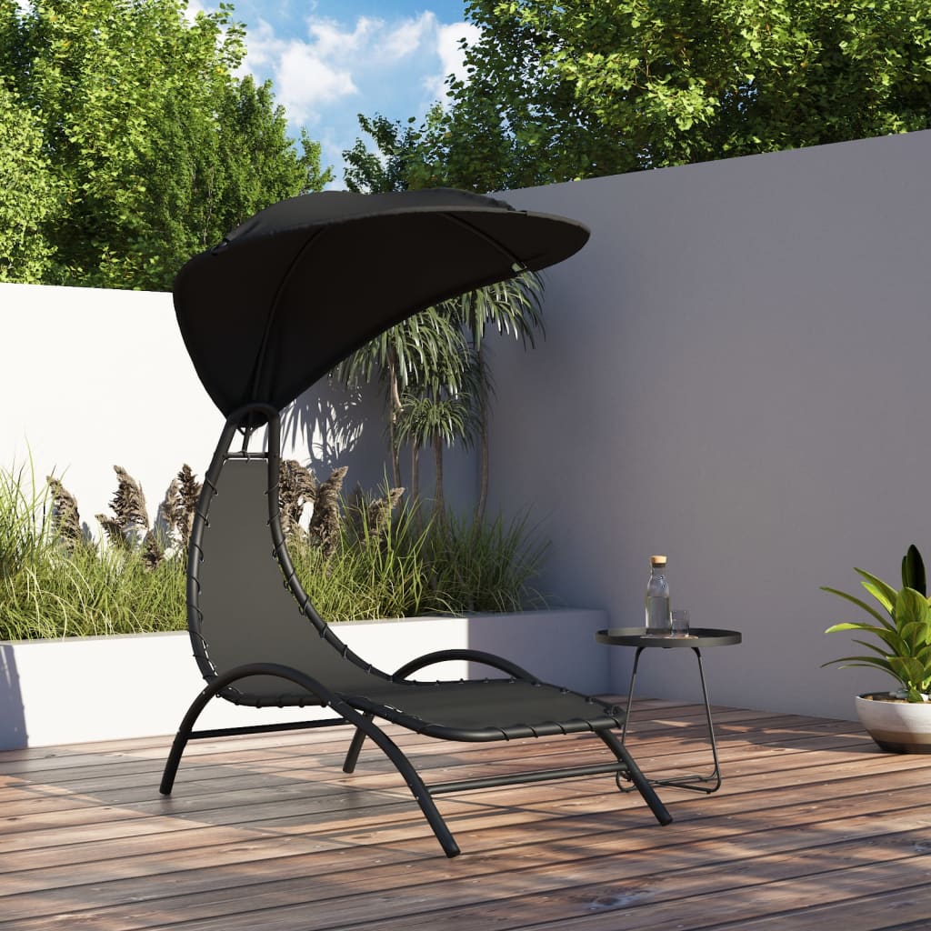 Sun Lounger with Canopy Black 167x80x195 cm Fabric and Steel - Sid & Sam