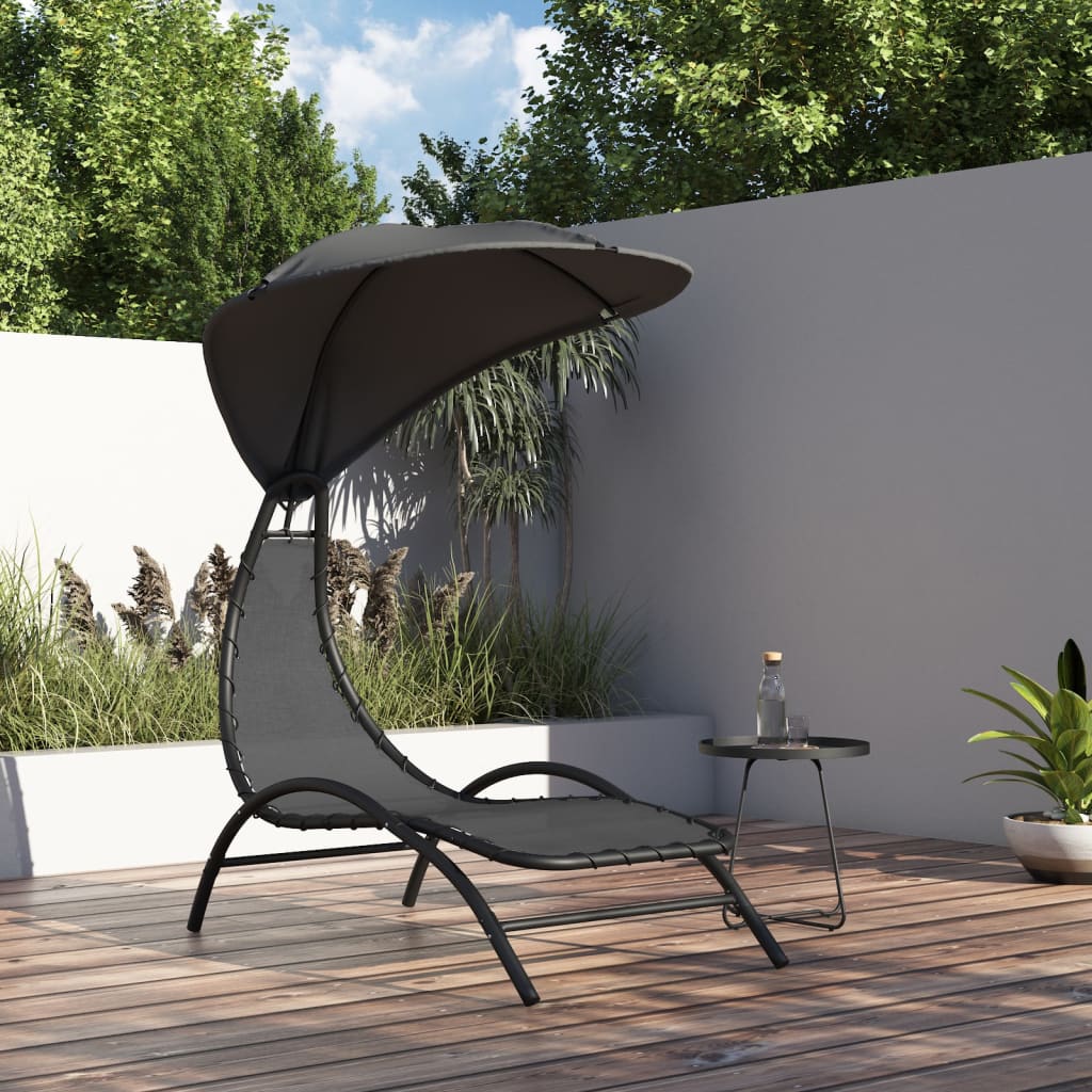 Sun Lounger with Canopy Dark Grey 167x80x195 cm Fabric&Steel - Direct Imports