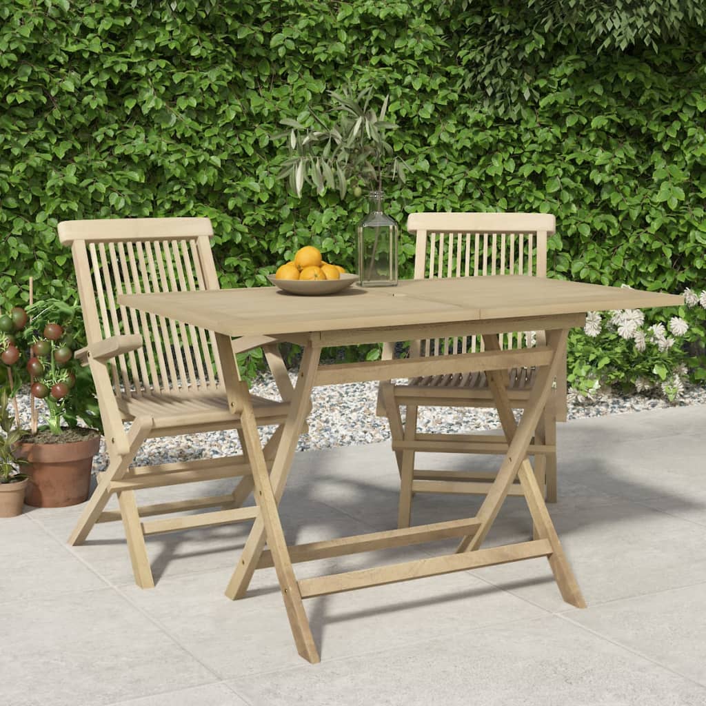 Folding Garden Table Grey 120x70x75 cm Solid Wood Teak - Unbeatable Bargains
