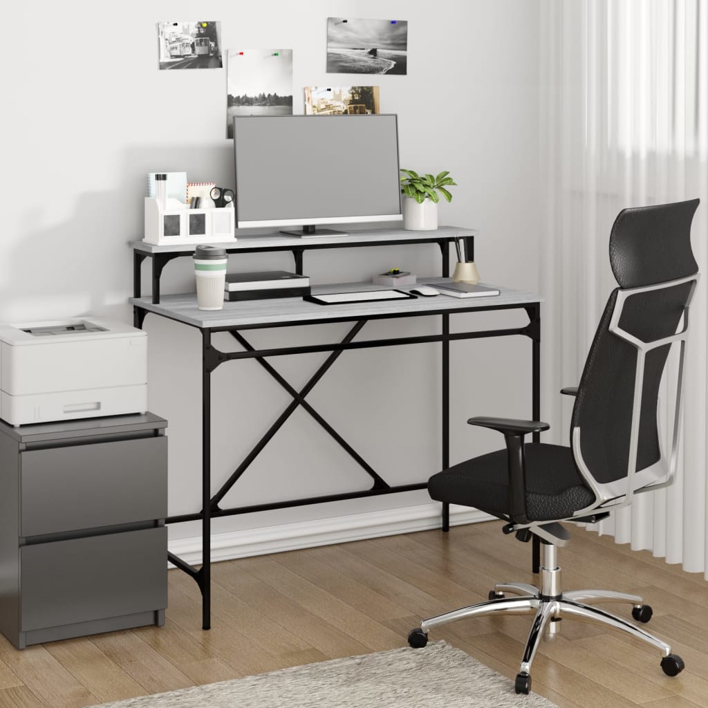 Desk Grey Sonoma 100x50x90 cm Engineered Wood and Iron - Merlin Deals