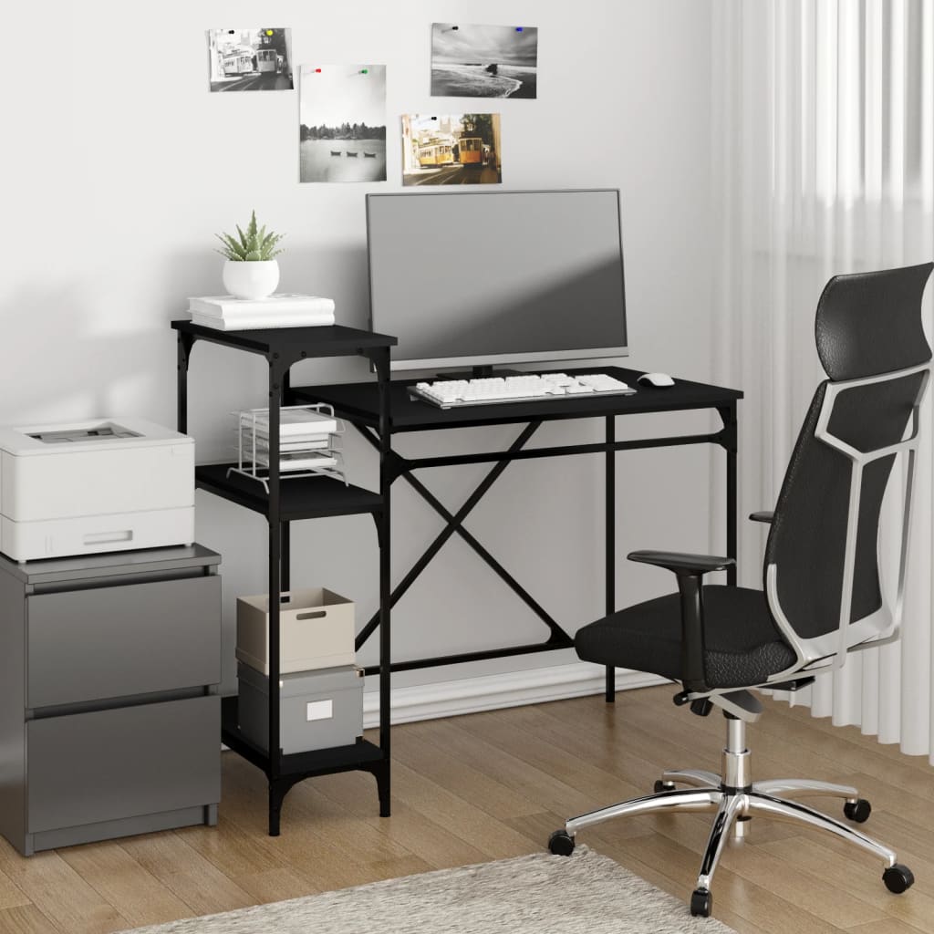 Desk with Shelves Black 105x50x90 cm Engineered Wood&Iron - Merkel Designers
