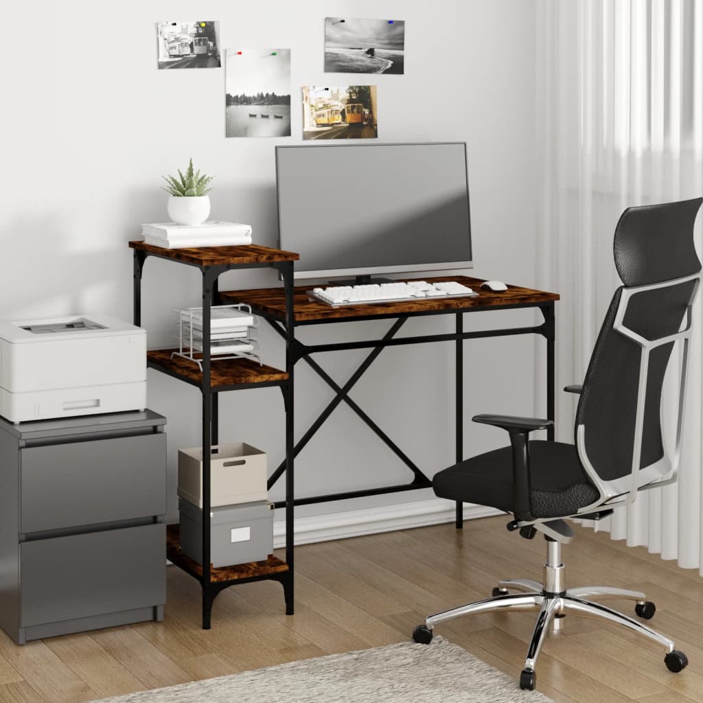 Desk with Shelves Smoked Oak 105x50x90 cm Engineered Wood&Iron - Merkel Designers