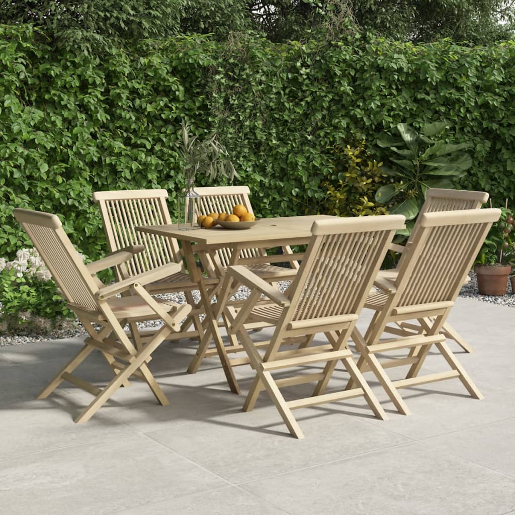 7 Piece Garden Dining Set Grey Solid Wood Teak - Merkel Designers