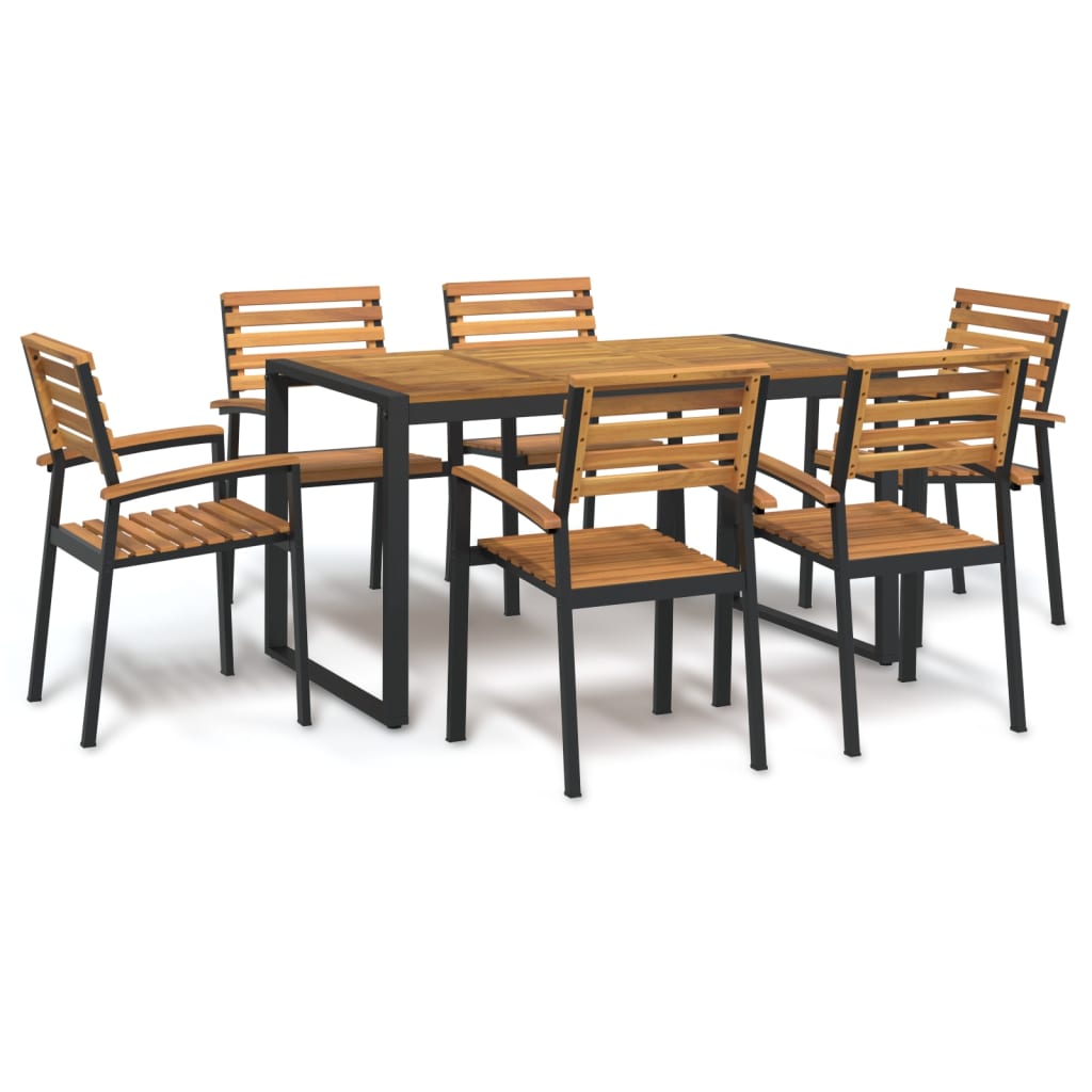 7 Piece Garden Dining Set Solid Wood Acacia and Metal - The Home Maker