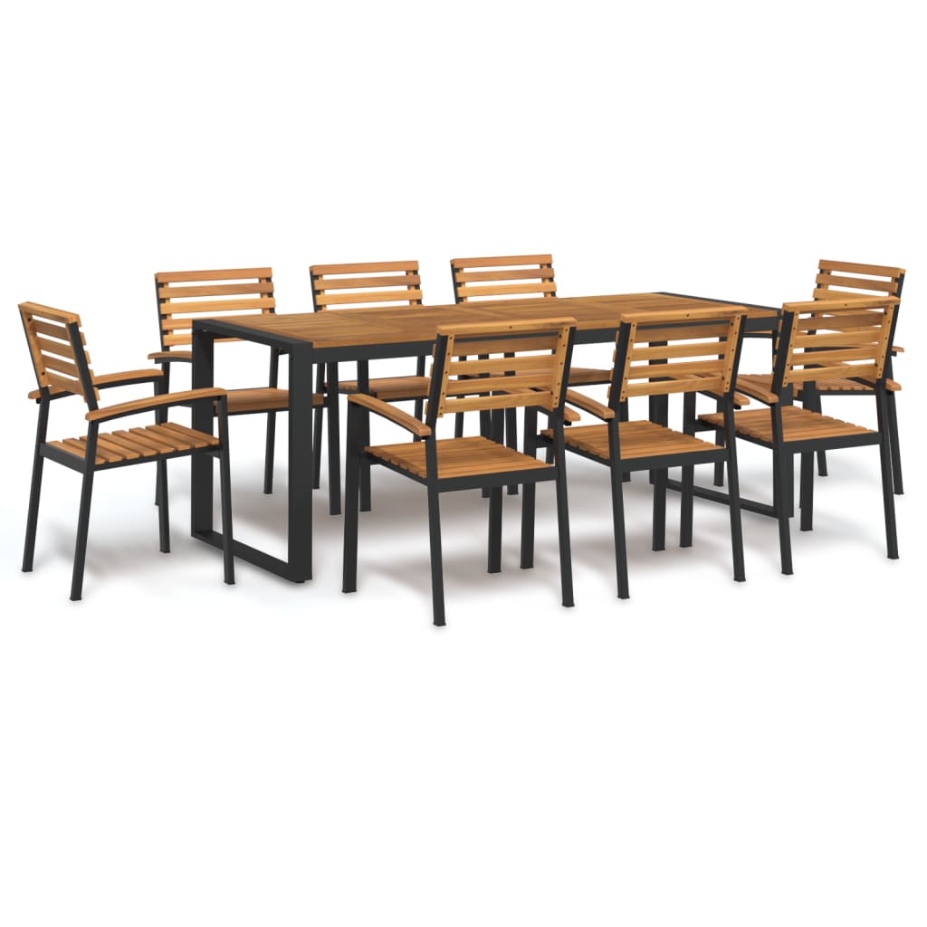 9 Piece Garden Dining Set Solid Wood Acacia and Metal - The Home Maker