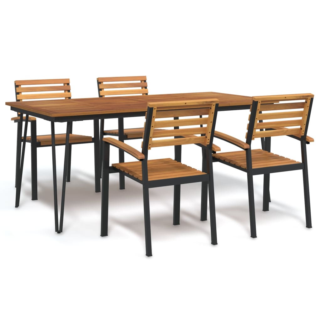 5 Piece Garden Dining Set Solid Wood Acacia and Metal - The Home Maker