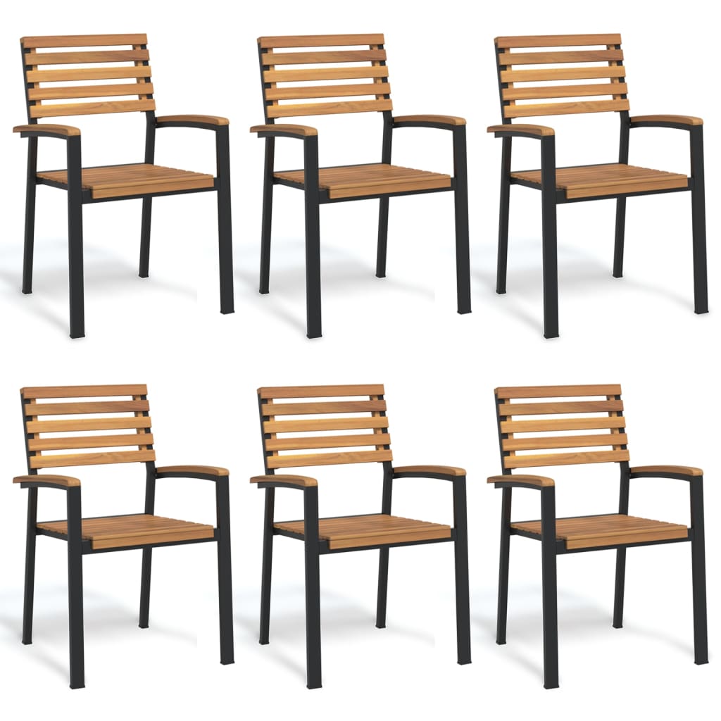 Stackable Garden Chairs 6 pcs Solid Wood Acacia and Metal - The Home Maker