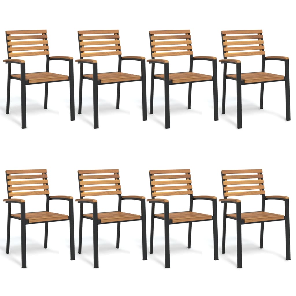 Stackable Garden Chairs 8 pcs Solid Wood Acacia and Metal - Merkel Designers