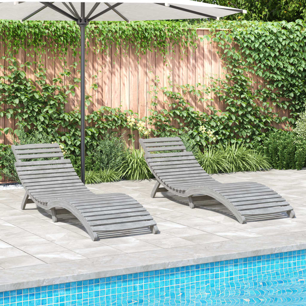 Sun Loungers 2 pcs Grey 184x55x64 cm Solid Wood Acacia - Brittle & Co