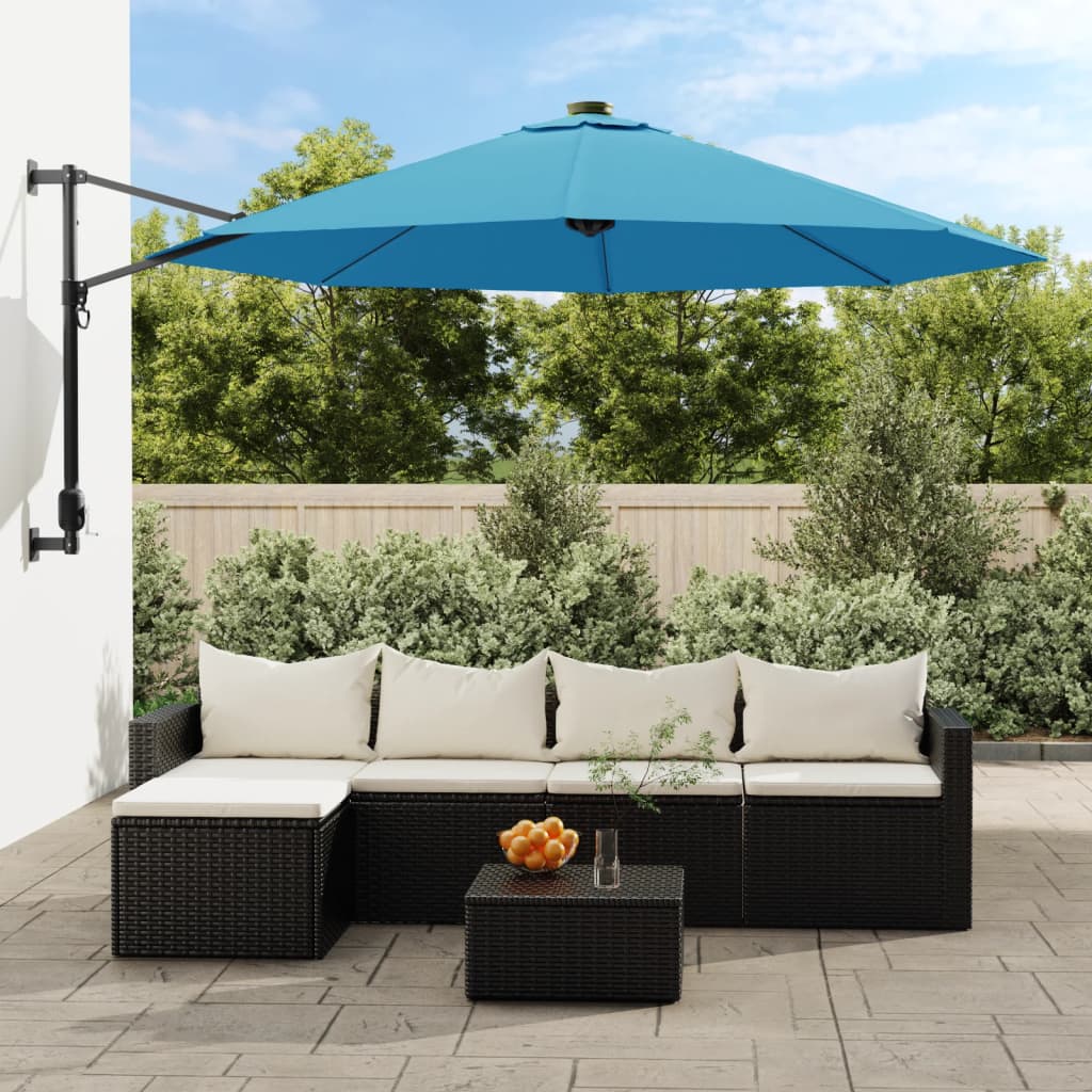 Wall-mounted Parasol with LEDs Sea Blue 290cm - Casper Homes