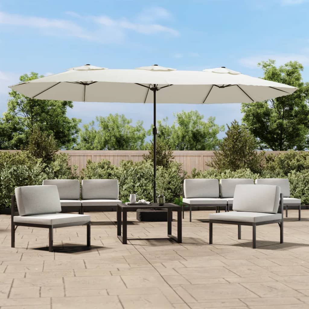 Double-Head Parasol with LEDs Sand White 449x245cm - Casper Homes