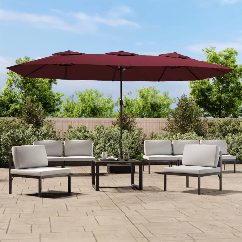 Double-Head Parasol with LEDs Bordeaux Red 449x245cm - Merlin Deals