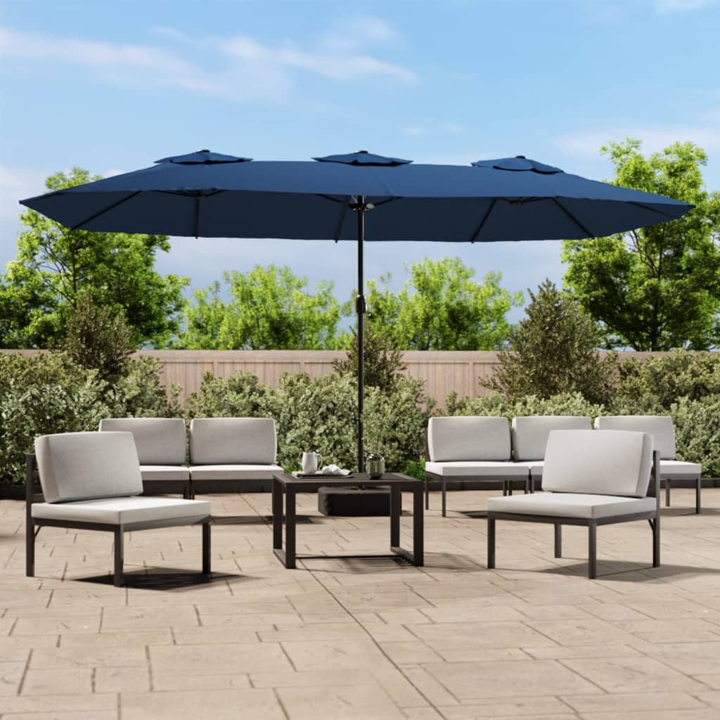Double-Head Parasol with LEDs Azure Blue 449x245 cm - Merlin Deals