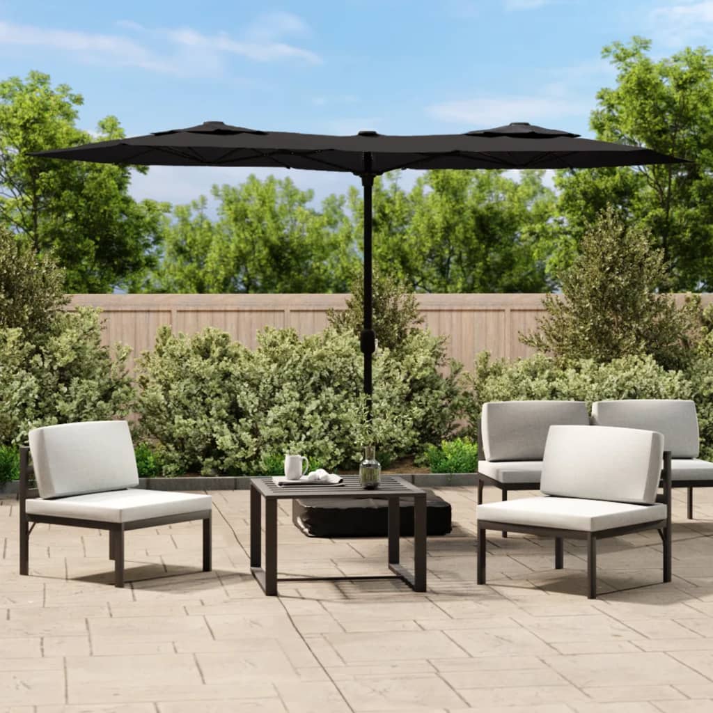 Double-Head Parasol with LEDs Black 316x240 cm - Tyrell & Tyrell