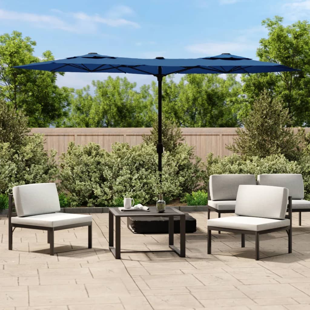 Double-Head Parasol with LEDs Azure Blue 316x240 cm - Unbeatable Bargains