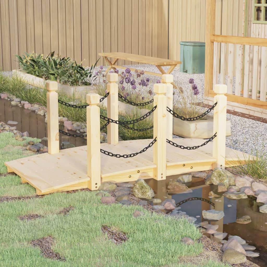Garden Bridge with Chain Railings 150x67x56cm Solid Wood Spruce - Millennium Furniture