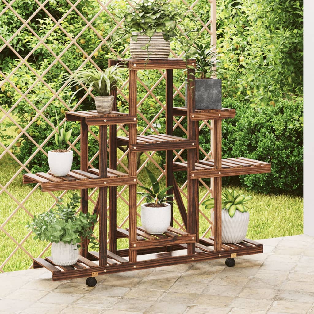Flower Stand with Wheels 110x25x101 cm Solid Wood Fir - The Home Maker