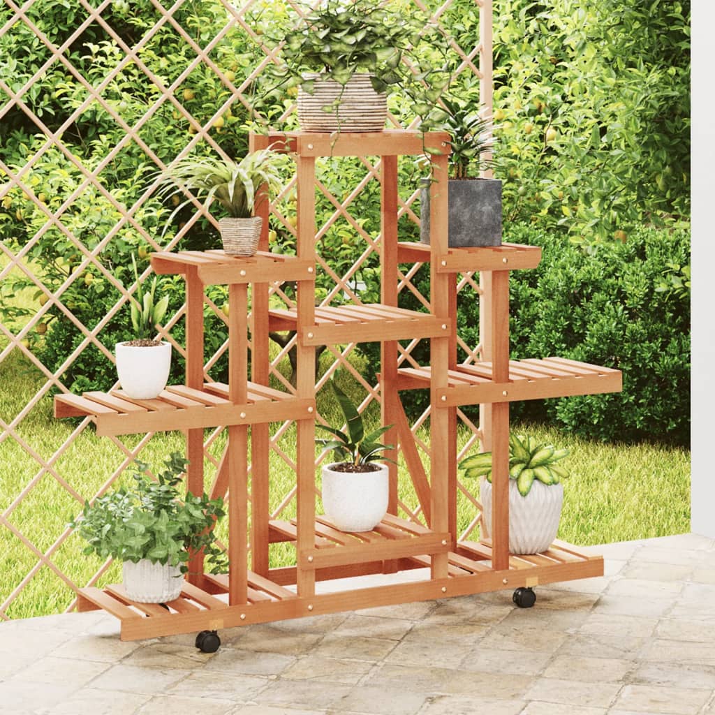 Flower Stand with Wheels 110x25x101 cm Solid Wood Fir - Merkel Designers