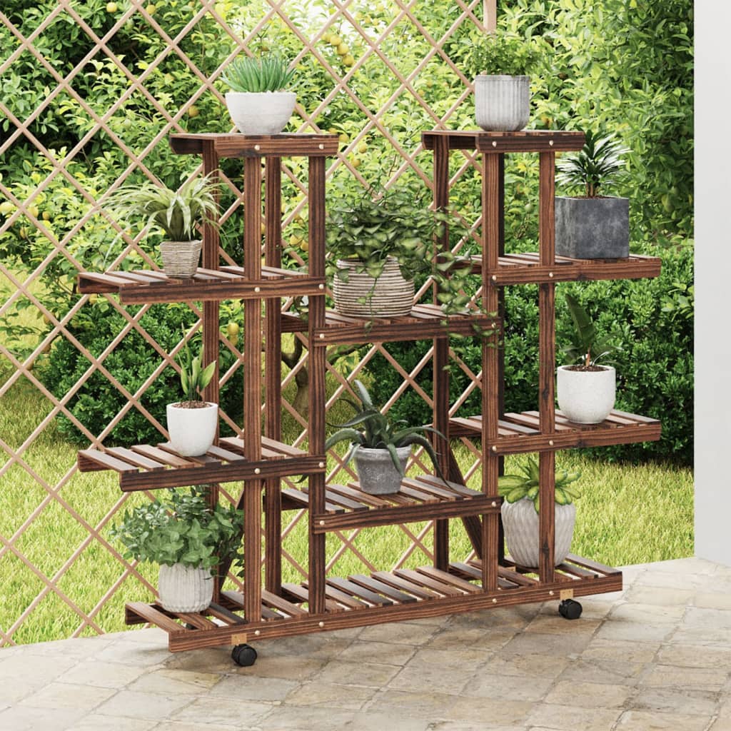 Flower Stand with Wheels 110x25x115 cm Solid Wood Fir - Merkel Designers
