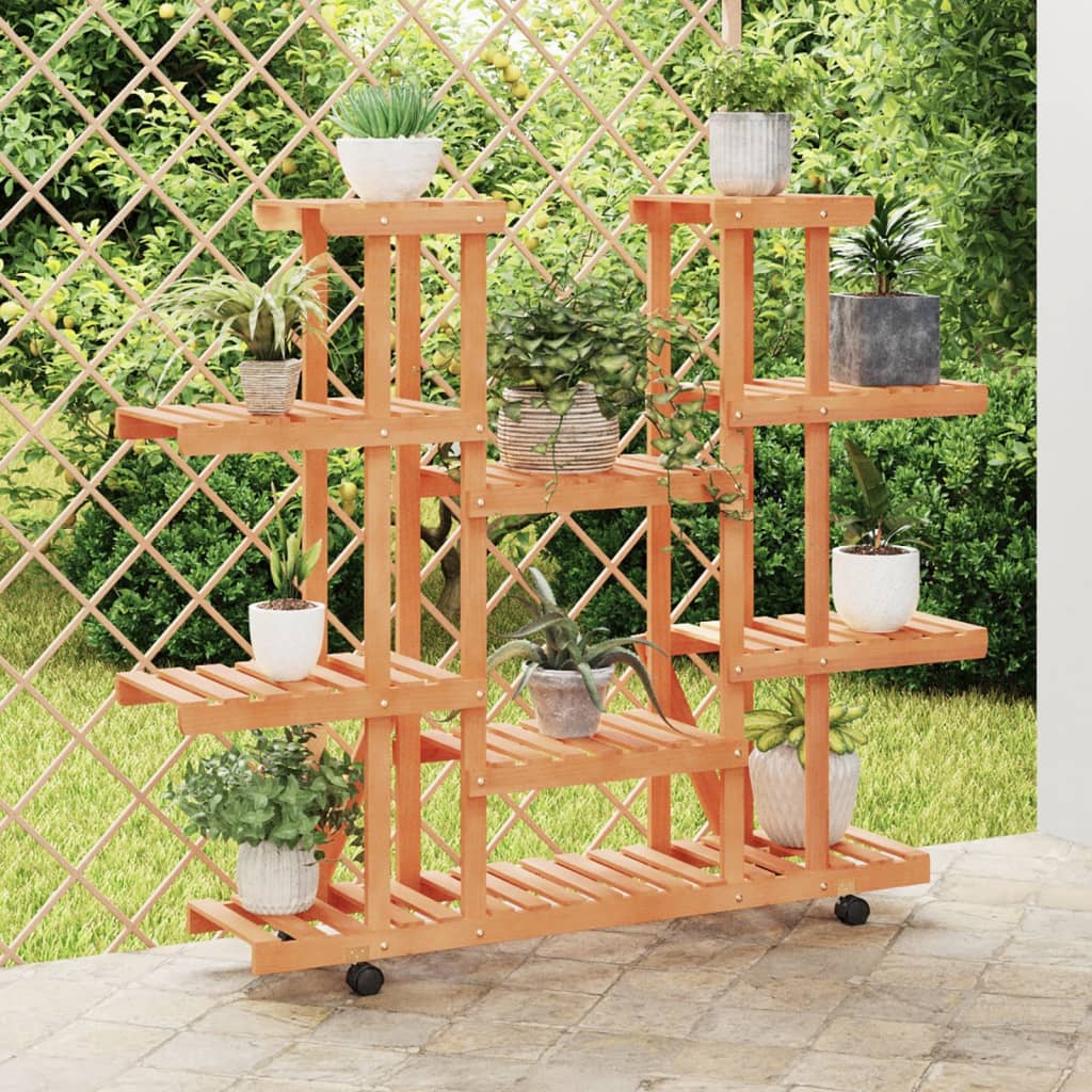 Flower Stand with Wheels 110x25x115 cm Solid Wood Fir - R and M Furniture