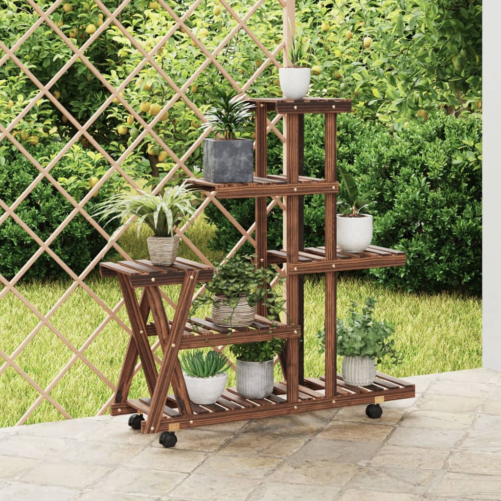 Flower Stand with Wheels 95x25x101 cm Solid Wood Fir - Millennium Furniture
