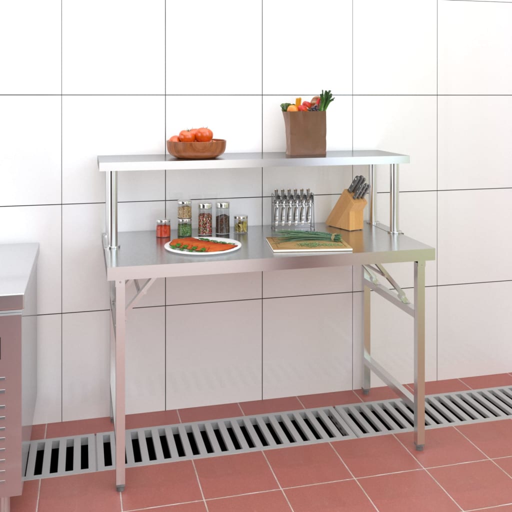 Kitchen Work Table with Overshelf 120x60x115 cm Stainless Steel - Style and Chic