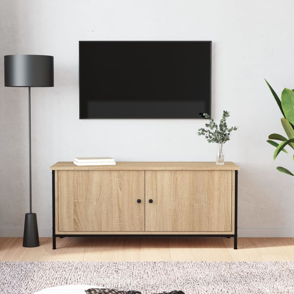 TV Cabinet with Doors Sonoma Oak 102x35x45 cm Engineered Wood - Merkel Designers