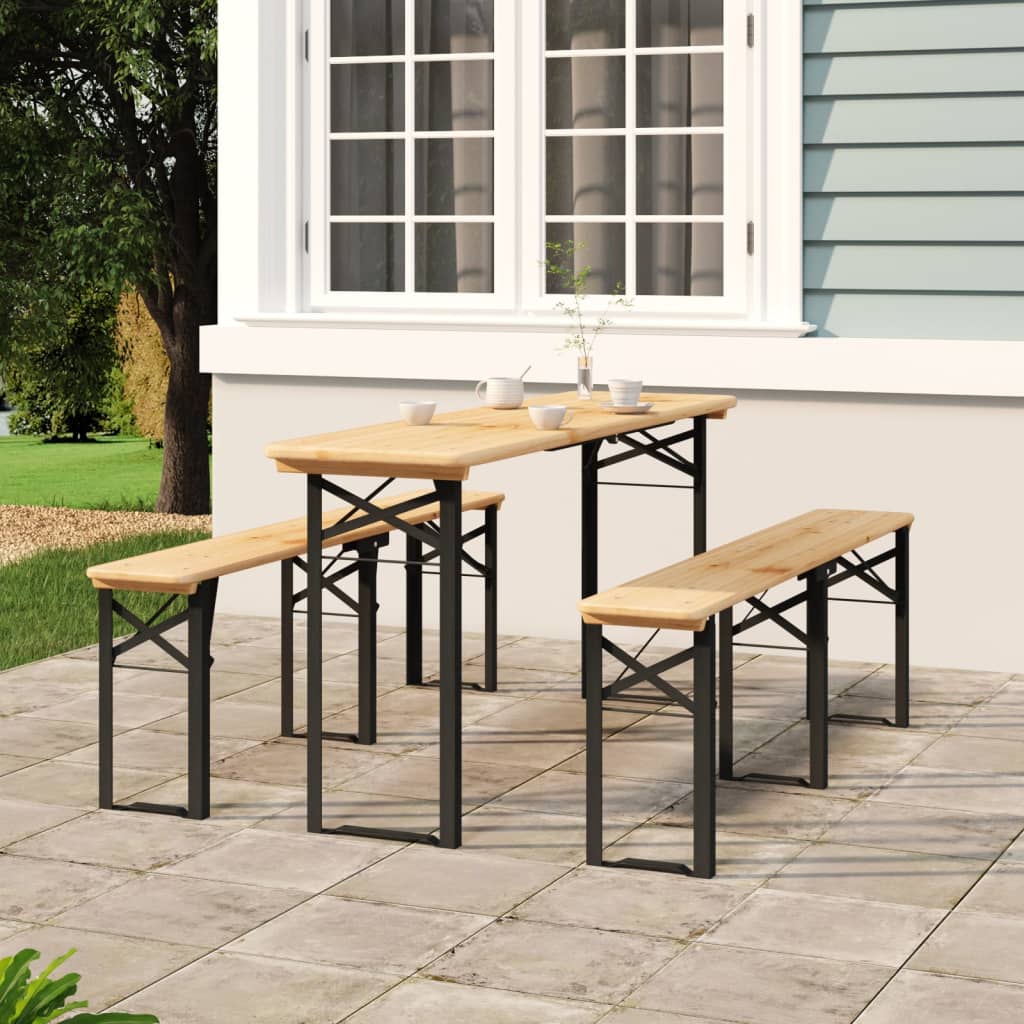 3 Piece Folding Beer Table Set Solid Wood Fir - Sid & Sam