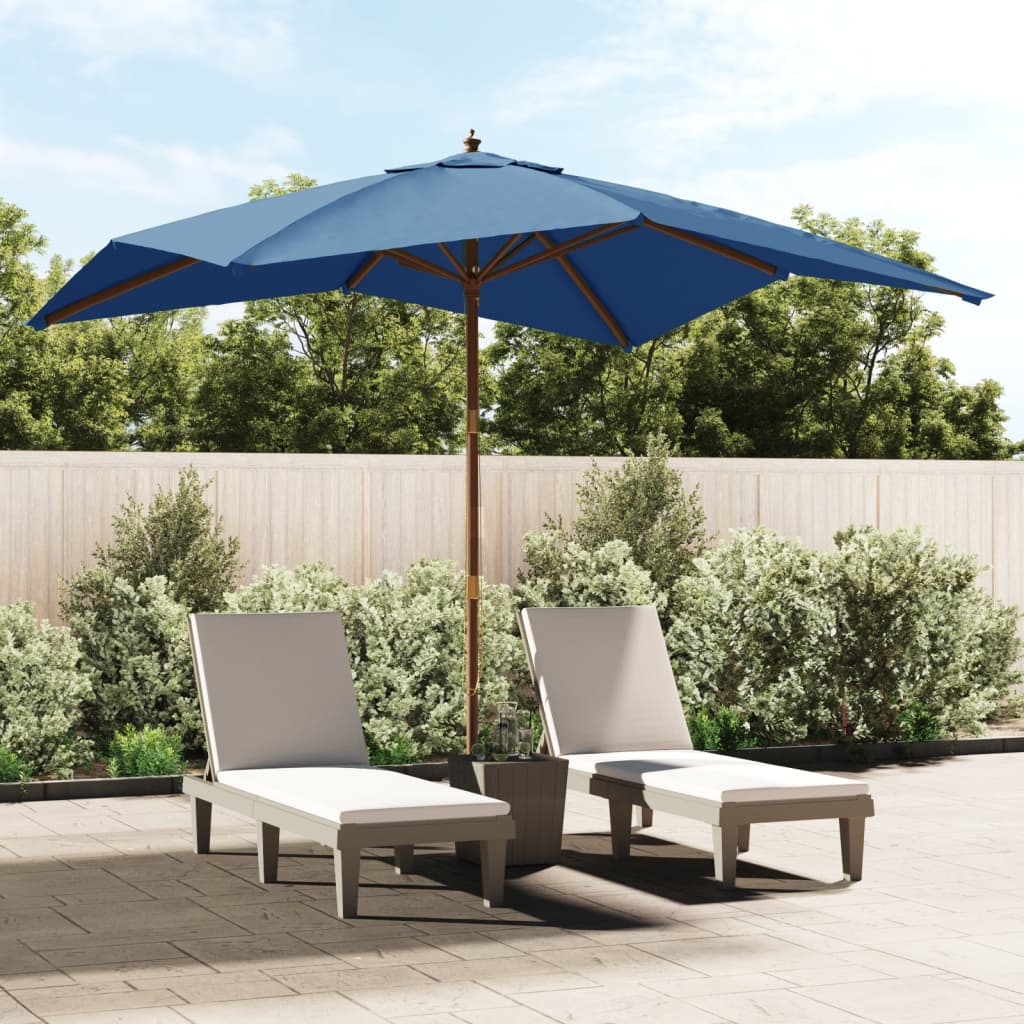 Garden Parasol with Wooden Pole Azure Blue 300x300x273 cm - Unbeatable Bargains