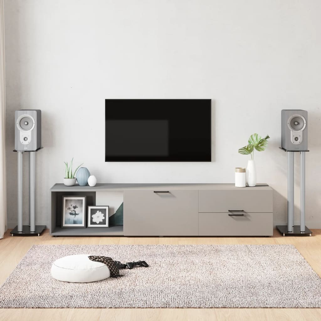 Speaker Stands 2pcs Black&Silver Tempered Glass 3 Pillars Design - Sid & Sam