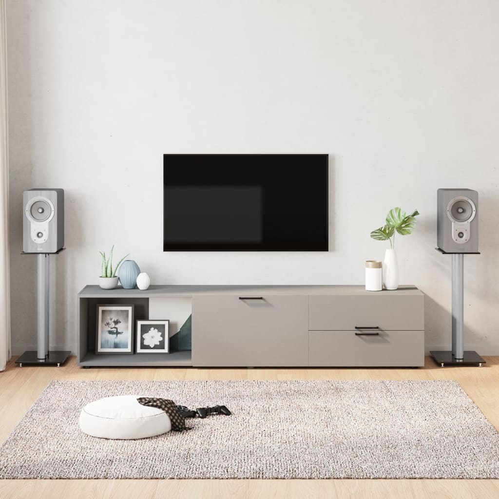 Speaker Stands 2pcs Black&Silver Tempered Glass 2 Pillars Design - R and M Furniture