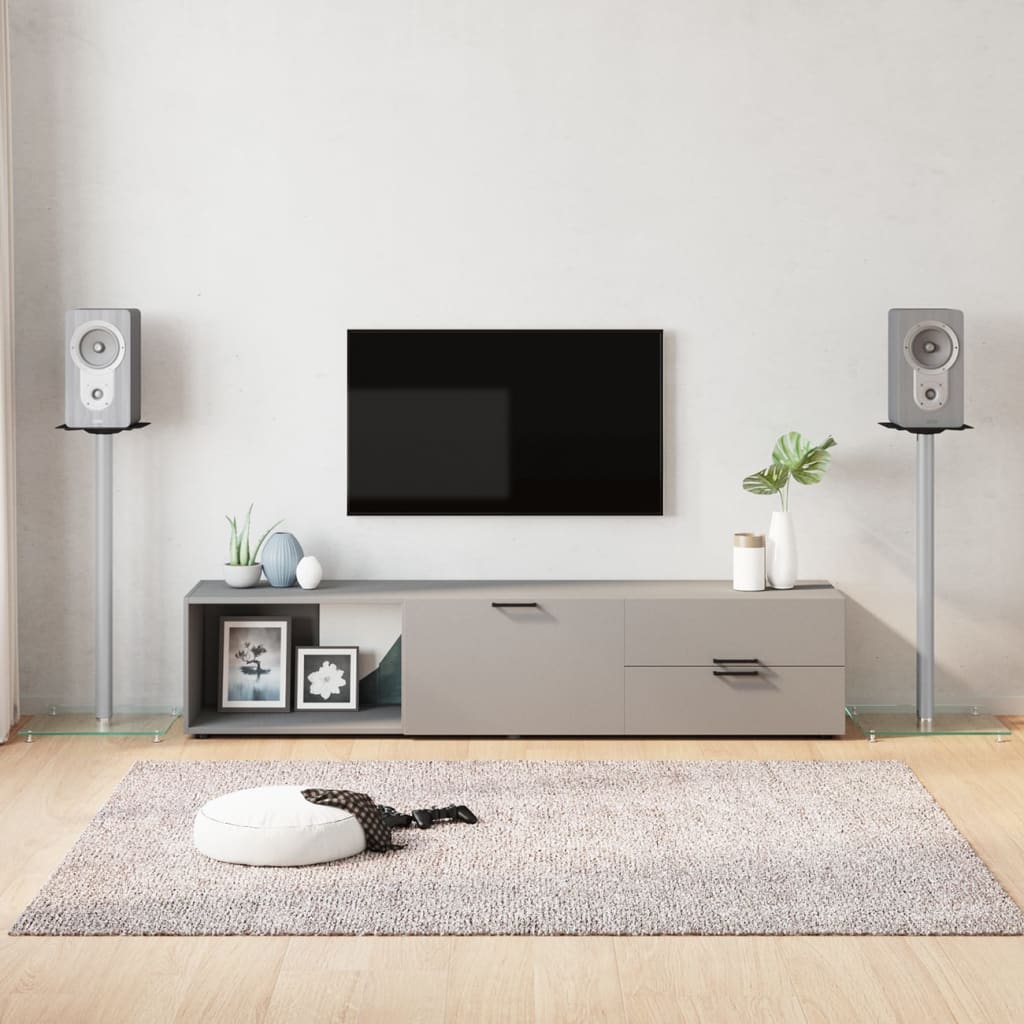 Speaker Stands 2 pcs Silver Tempered Glass 1 Pillar Design - Sid & Sam