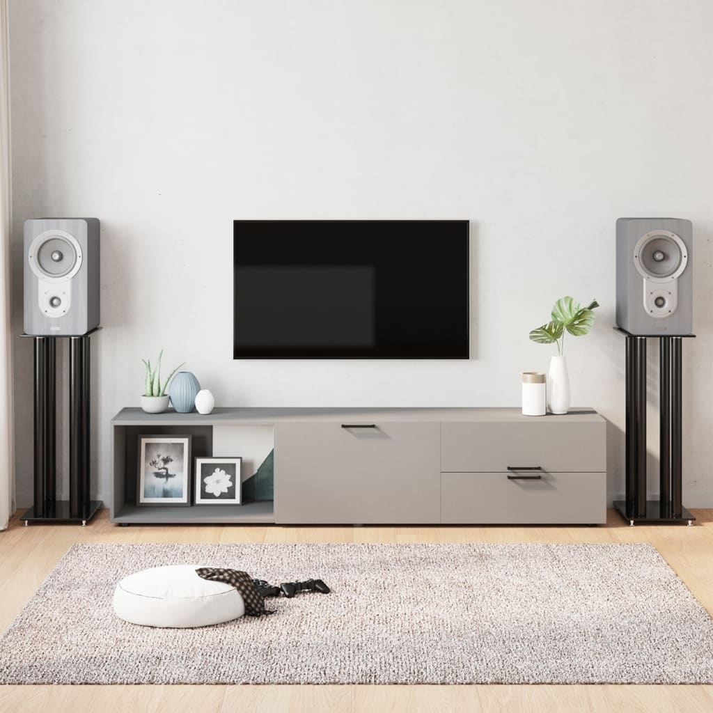 Speaker Stands 2 pcs Black Tempered Glass 4 Pillars Design - Merlin Deals
