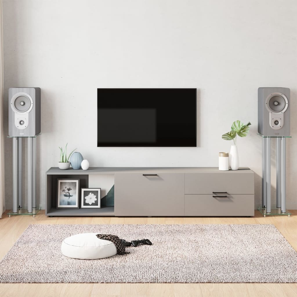 Speaker Stands 2pcs Silver Tempered Glass 4 Pillars Design - Millennium Furniture